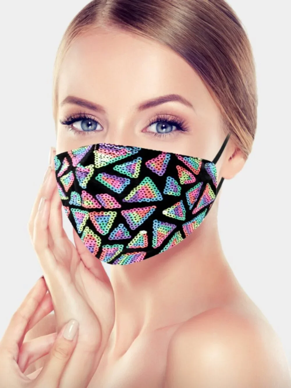 Rainbow Sequin Festival Rave Face Mask Pride Costume Adjustable NWT